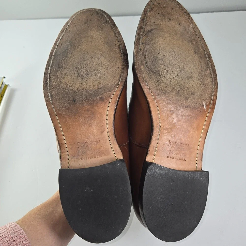 Johnston Murphy Heritage Cap Toe Oxfords‎ Brown Leather Men's Dress Shoes 9.5